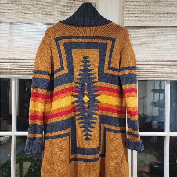 Pendleton Open Cardigan sz small like new mustard navy sweater - Picture 2 of 12